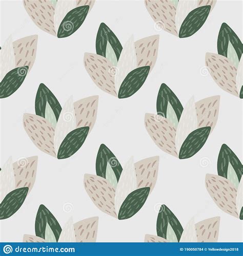 Green And Grey Leaves On Botanic Seamless Pattern With Light Background