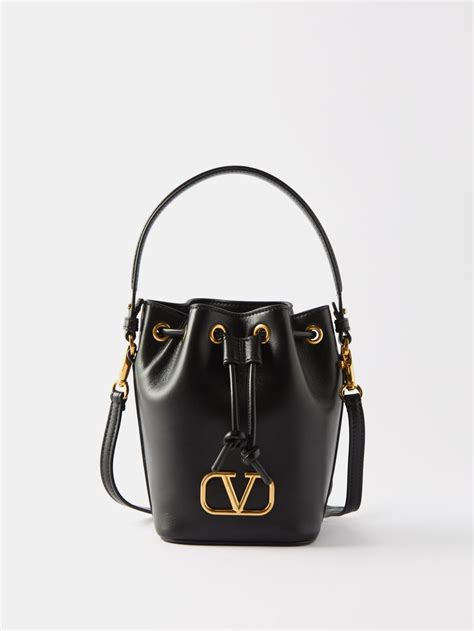 Black V Logo Mini Leather Bucket Bag Valentino Garavani