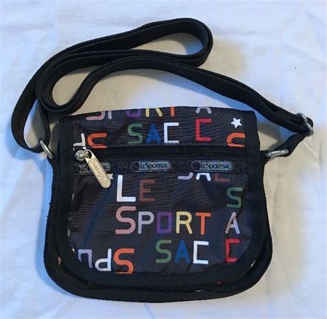 Lesportsac Mini Small Crossbody Bag Purse Black W Multicolored Signature Print Ebay Small