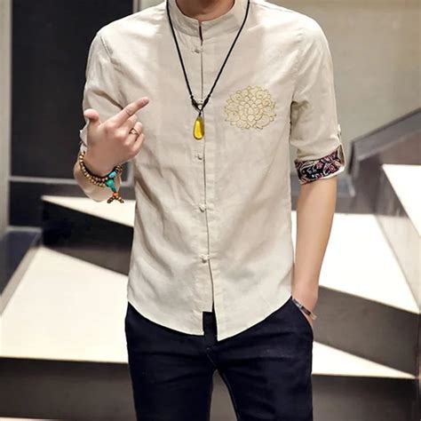 Traditional Mens Clothing Chinese Oriental Male Linen Shirt Short