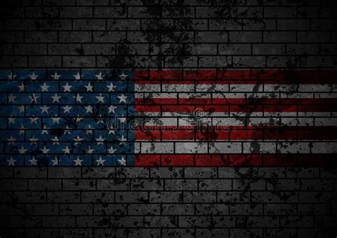 Grunge Concept Usa Flag On Black Brick Wall Background Stock Vector