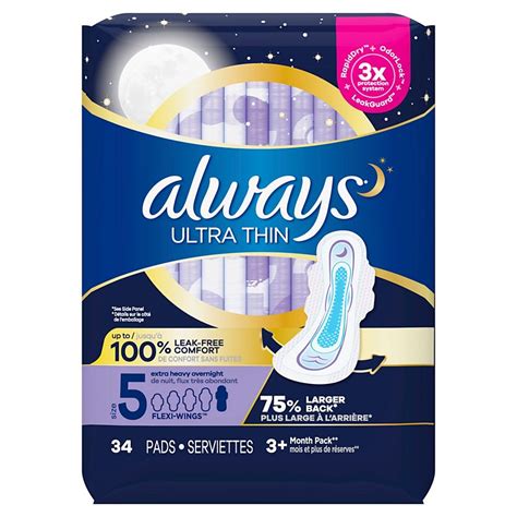 Always Ultra Thin Pads Unscented Size 5 Extra Heavy Overnight With