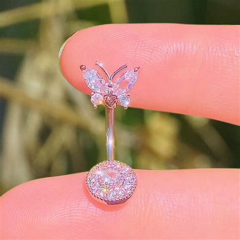 Belly Button Ring Surgical Steel Sparkly Body Jewelry With Heartbutterfly Belly Piercing