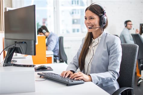 Female Professional Call Center Telesales Agent Wear Wireless Headset