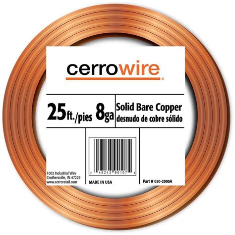 The higher the gauge number, the smaller the diameter and the thinner the wire. Cerrowire 25 ft. 8/1 Solid Bare Copper Grounding Wire ...