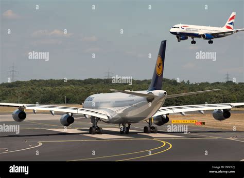 Lufthansa Airbus A340 300 Waiting To Take Off At Dusseldorf