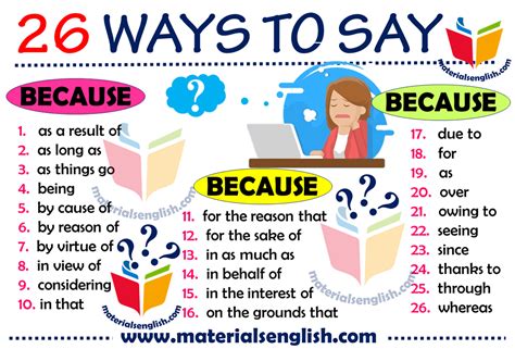 26 Ways To Say Because Materials For Learning English