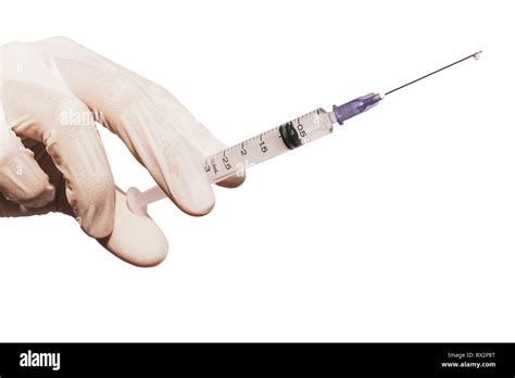Doctor Hand Holding Injection Needle Isolated On White Background