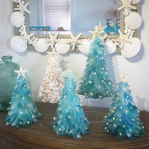 Genuine Sea Glass Tree With Lights Sea Glass Christmas Tree Glass Beach Christmas Tree