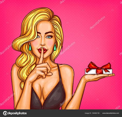 Vector Pop Art Illustration Of A Sexy Girl With Gift Box In Hand Stock