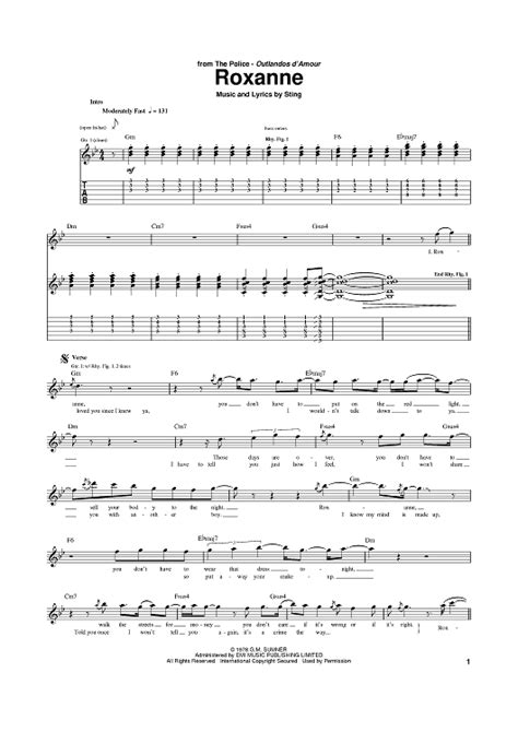 Roxanne Sheet Music By The Police For Guitar Tab Sheet Music Now
