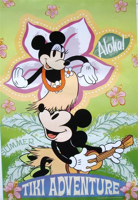 Disney Tiki Adventure Poster Mickey Mouse Playing Ukulele Minnie