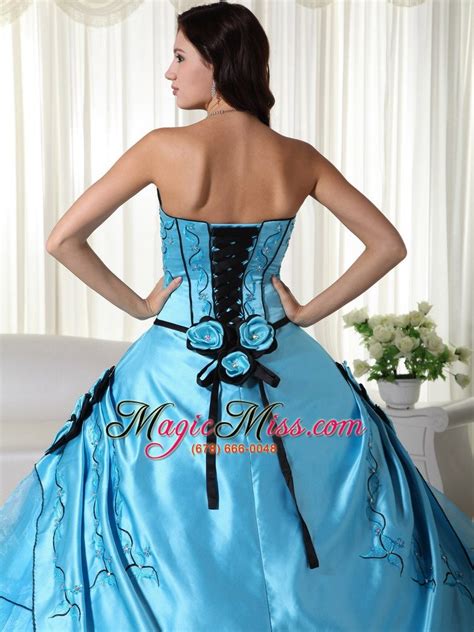 Aqua Ball Gown Strapless Floor Length Organza Beading Quinceanera Dress