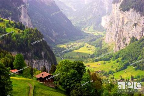 High Angle View Of A Valley Lauterbrunnen Interlaken Oberhasli Berne