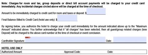 hilton credit card authorization form template