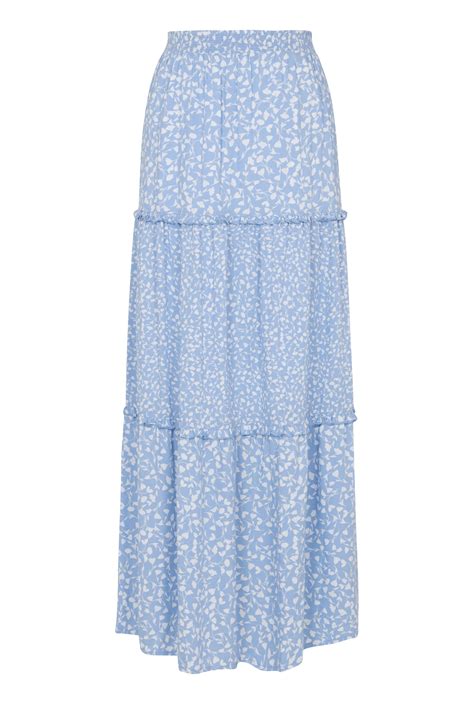 Light Blue Floral Print Tiered Woven Maxi Skirt Long Tall Sally