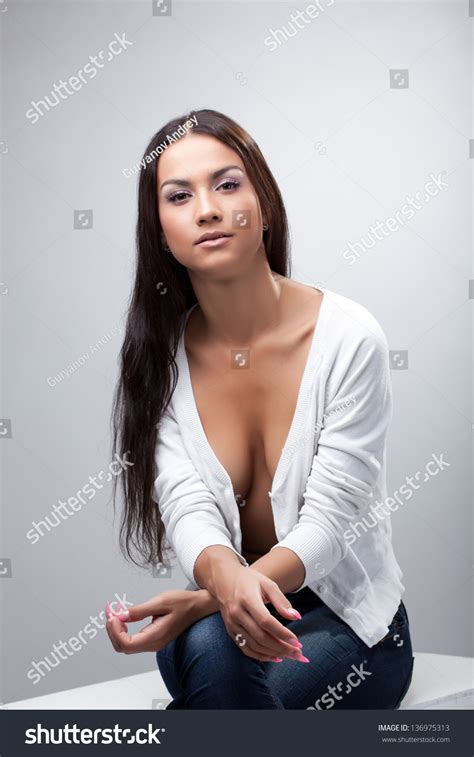 Sexy Topless Woman Posing White Blouse Stock Photo Edit Now 136975313