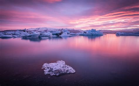Icy Lake At Sunset Image Abyss
