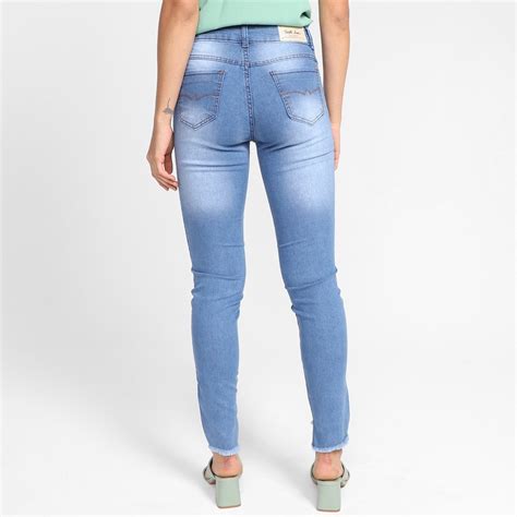 Calça Jeans Skinny Grifle Cintura Baixa Feminina Azul Zattini