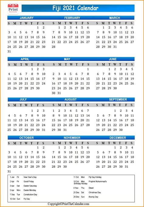 2021 Holiday Calendar Fiji Fiji 2021 Holidays