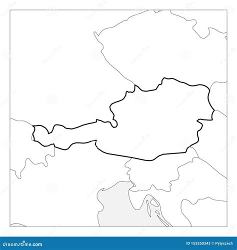 Map Of Austria Black Thick Outline Highlighted With Neighbor Countries