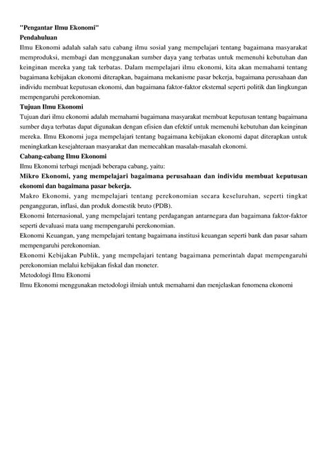 Pengantar ilmu ekonomi - "Pengantar Ilmu Ekonomi" Pendahuluan Ilmu