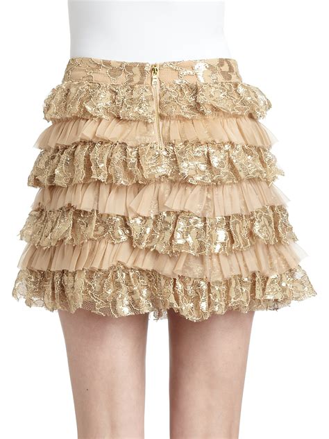 Lyst Alice Olivia Tiered Lace Ruffle Skirt In Metallic