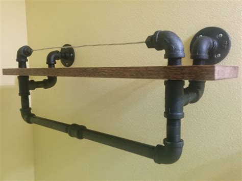 diy industrial towel rack  oak shelf