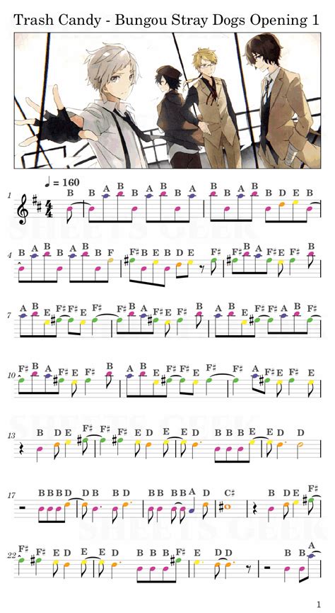 Trash Candy Bungou Stray Dogs Opening 1 Easy Sheet Music