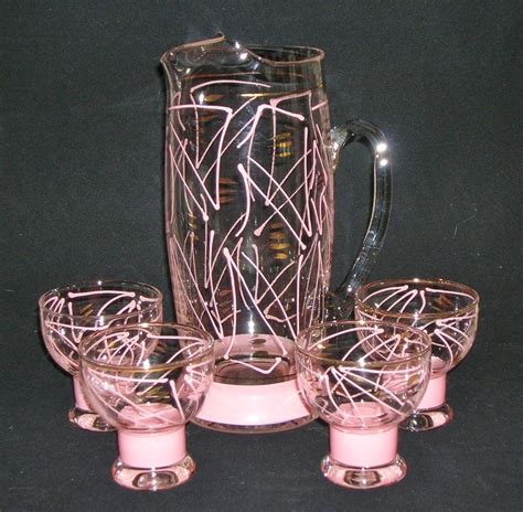 Retro 1950s ATOMIC PINK Copper COCKTAIL PITCHER GLASSES Mid Century