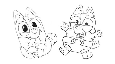 Bluey And Bingo Drawn As Babies In Coloring Book Style Summer Coloring
