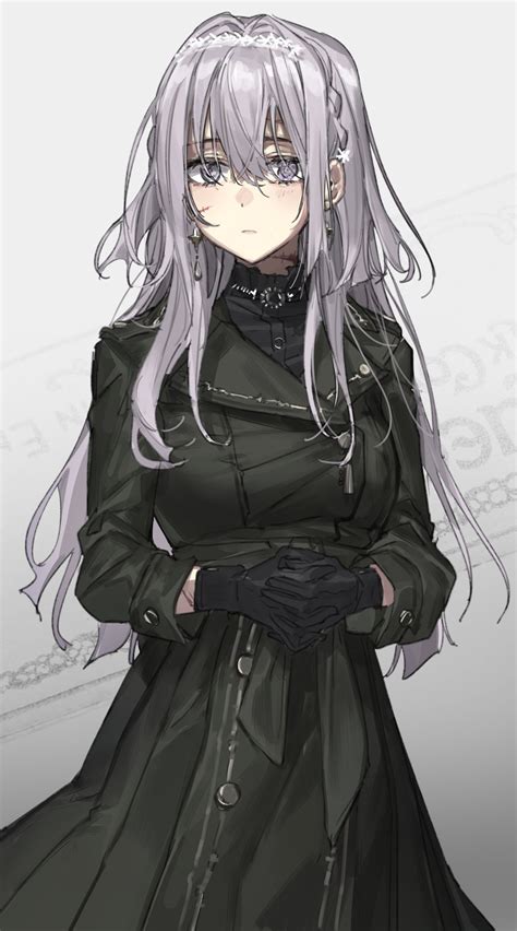 An Anime Character With Long White Hair Wearing A Black Coat And Gloves