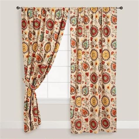 Gold And Red Suzani Cotton Curtains Set Of 2 World Market Colorful