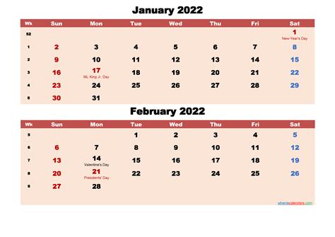 January And February Calendar 2022 Printable Word Pdf Free Printable
