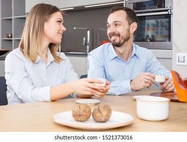 Smiling Man Pouring Orange Juice Glass Stock Photo