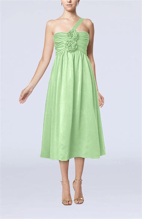 Sage Green Casual One Shoulder Sleeveless Chiffon Pleated Wedding Guest