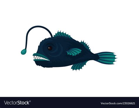 Flat Icon Of Blue Anglerfish Small Fish Royalty Free Vector