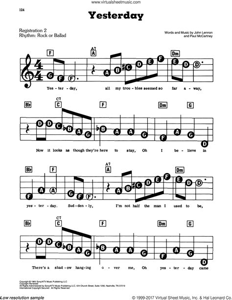 Yesterday Sheet Music For Piano Or Keyboard E Z Play Pdf
