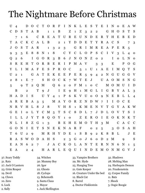 The Nightmare Before Christmas Word Search Wordmint