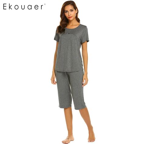 Ekouaer Women Pajamas Set Casual Loose Sleepwear Sets Solid Short