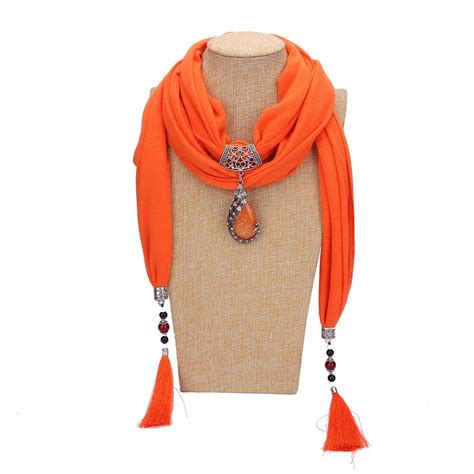 buy 2019 women jewelry tassels scarf necklace resin pendant neckerchief scarves