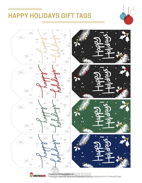 Printable Happy Holidays T Tags