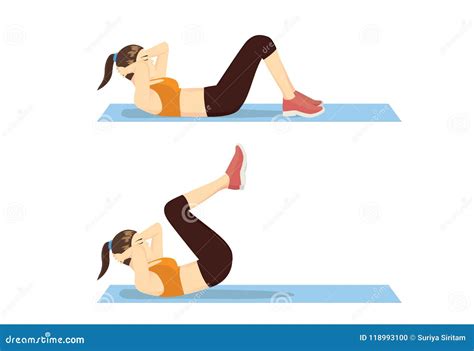 Reverse Crunch Woman Home Workout Exercise Illustration Young Athletic Female Working On Her