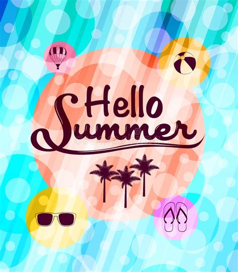 Hello Summer With Summer Icons In A Beautiful Abstract Stock Vector