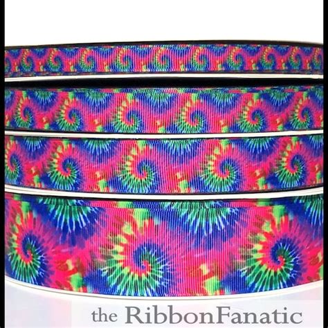 Bright Tie Dye Swirls Printed Grosgrain Ribbon 58 Etsy