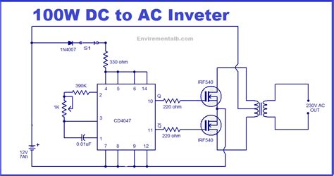 This is easily done using a transistor. Simple 100W inverter circuit - envirementalb.com in 2020 | Circuit, Electronics circuit, Circuit ...