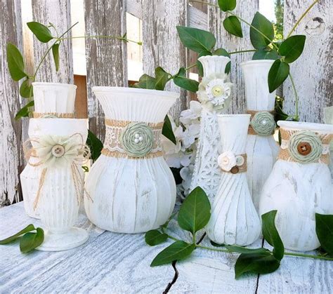 Burlap And Lace Sage Green And Ivory Shabby Chic And Rustic Vase