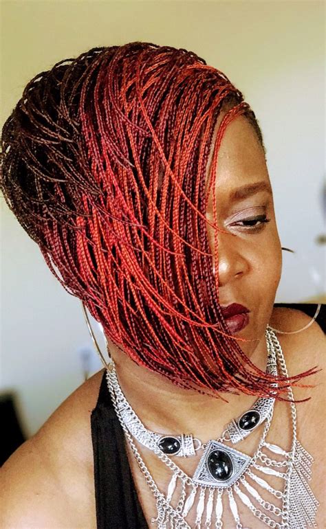 You can rock in your short hair by putting up some asymmetric layers, pixie and spiky effect to your straightened curls. Pin by Braids by Tasha on Micro Bobplaits | African braids ...