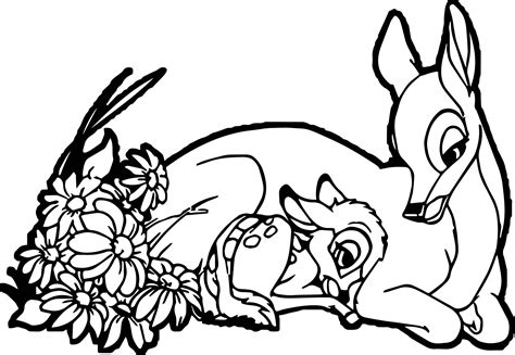 Happy Bambi Mother Child Coloring Page