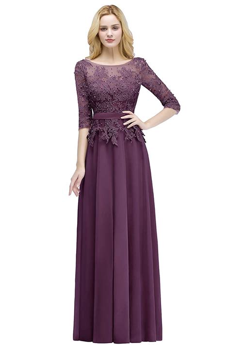 misshow applique 3 4 sleeves prom evening dresses formal 2019 for women lace chiffon gowns